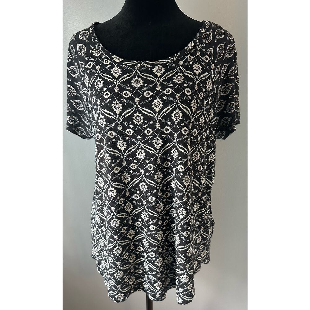 Lucky Brand Floral Back Zip Detail Blouse Short Sleeve Tunic Size Large